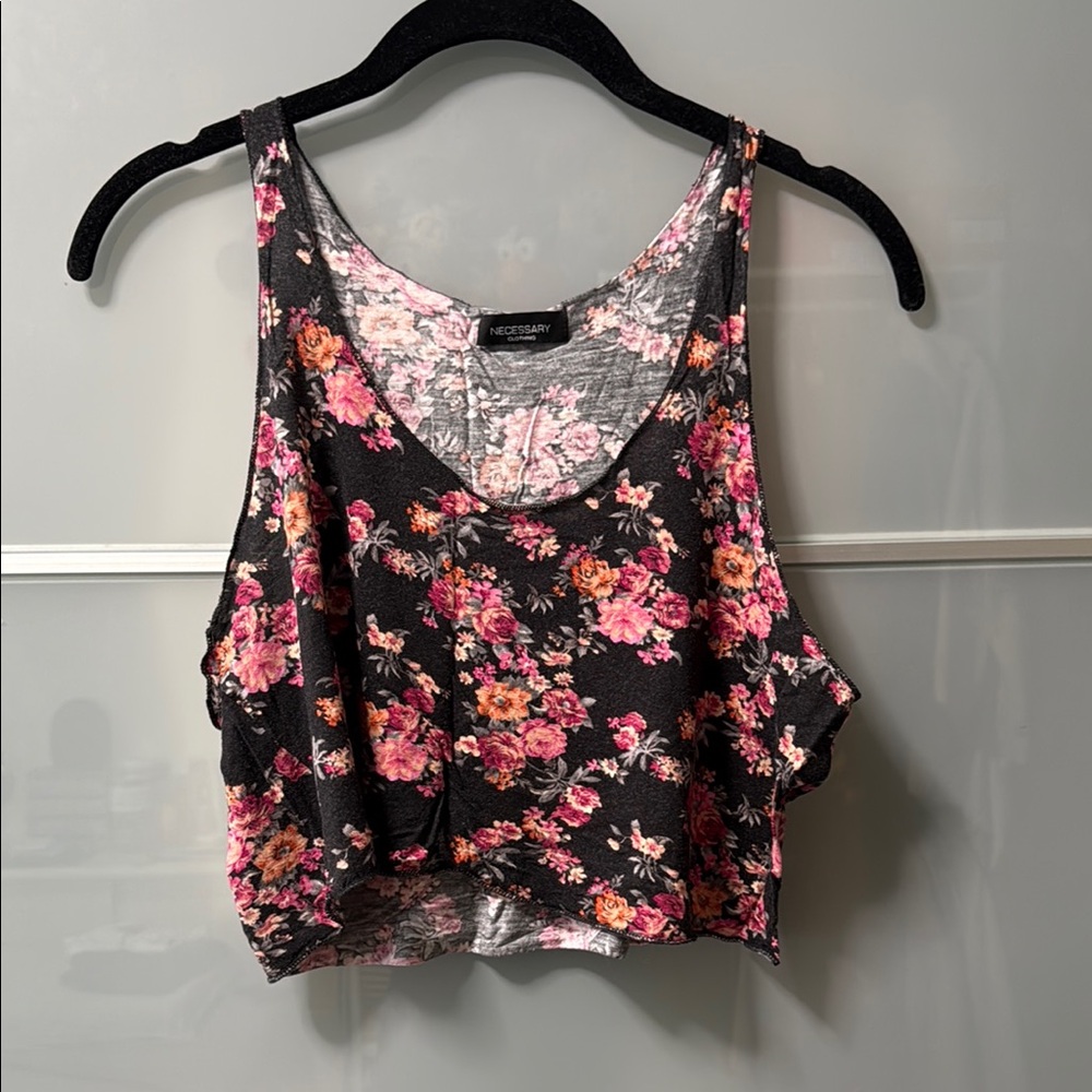 Necessary Clothing Black and Pink Ruffled Crop Tank Top